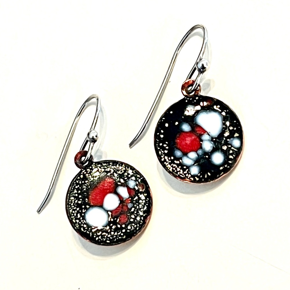 Vintage Glass Enamel on Copper 925 Earrings